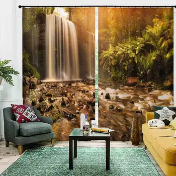

Custom Waterfall scenery Blackout Curtains For Bedroom Window Curtains For Living Room Nature Beautiful Curtains New Design