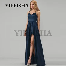 Simples decote em v frente alta divisão vestido de noite sem costas cinta de espaguete a linha vestido de festa de formatura robes de soirée vestidos de fiesta