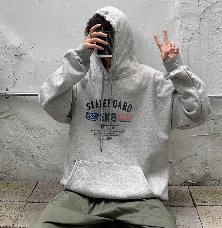 2019 Spring And Autumn Men's New Casual Pattern Printing Long-sleeved Hooded Hoodies Loose Temperament Trend Cotton