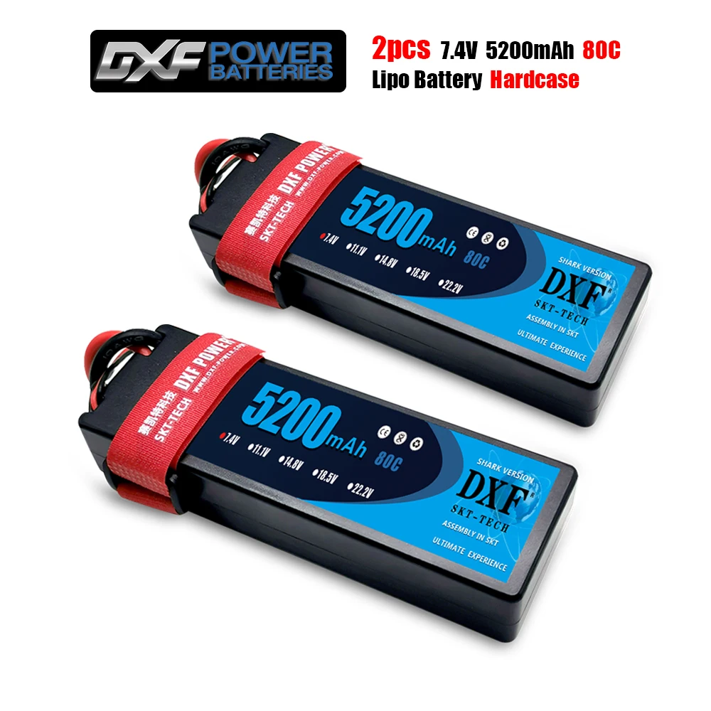 2 шт. DXF 2S 7 4 V 5200mAh 80C hardcaseLiPo батарейный блок for1: 10 RC Evader BX Car Truck радиоуправляемая
