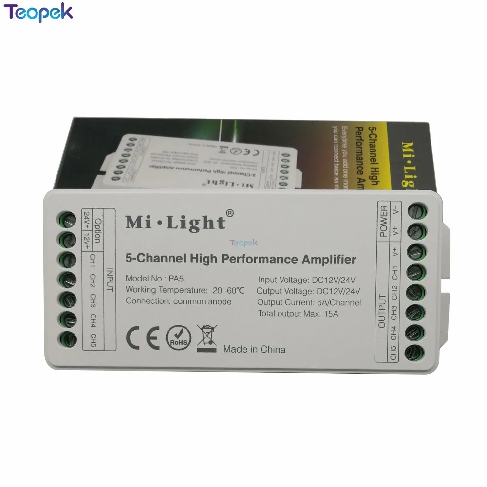 

5-канальный высокопроизводительный светодиодный Усилитель MiBoxer PA5 DC12-24V 15A для светодиодной ленсветильник RGB RGBW RGBWW RGB + CCT