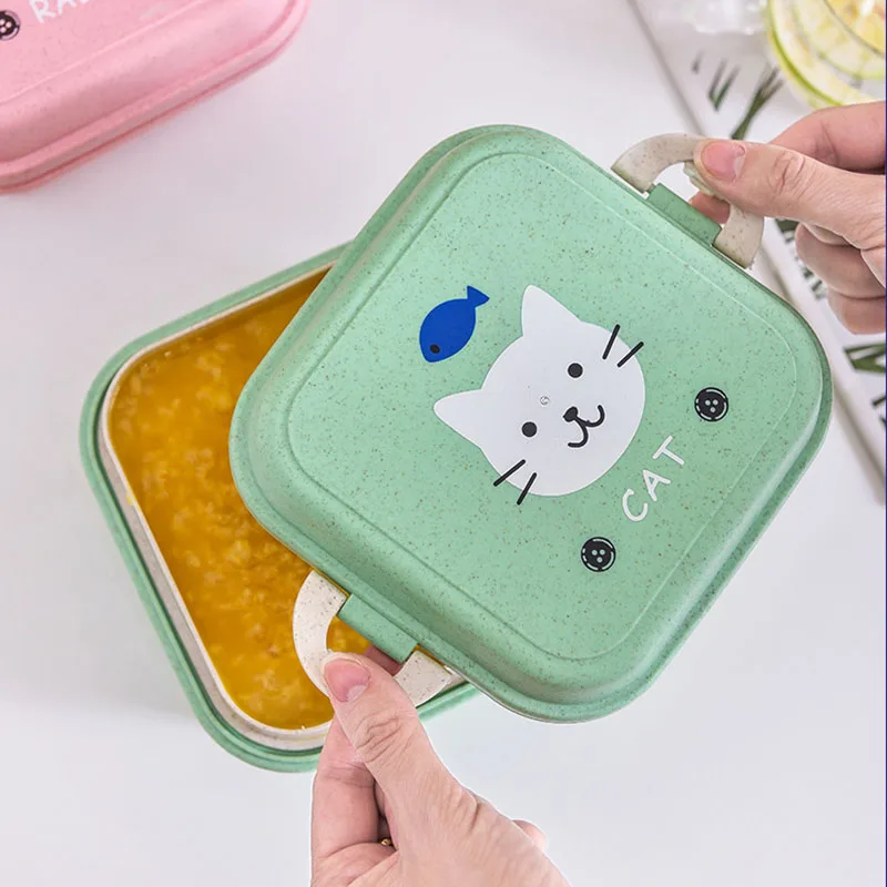 Cute Animal Pattern Plastic Lunch Food Box Children Baby Snack Box Double Layers Lunchbox Portable Microwave Food Container
