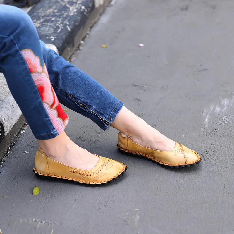 

2020 Spring New Style Full-grain Leather Retro round-Toe Soft-Sole WOMEN'S Shoes Casual Travel Single Shoe Processing