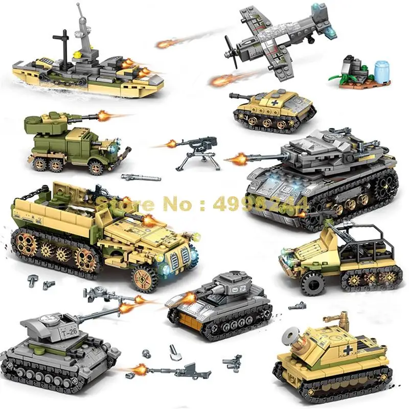 101324 1061pcs 24 Changes Military Fighter Tank Plane Warship Armoured Vehicle Weapon Army Ww2 8 Building Blocks Toy | Игрушки и хобби