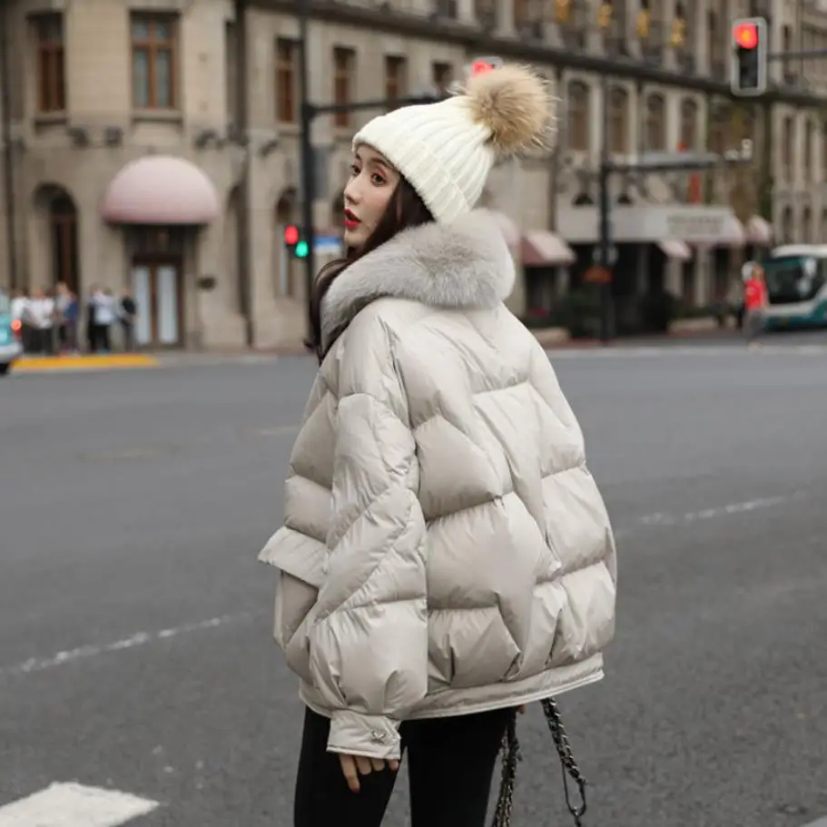 Large Natural Fox Fur Hooded Winter Down Coat