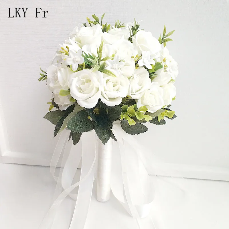 White Bride Bouquet LKY Fr Свадебный букет цветов Свадебные аксессуары маленькие свадебные букеты шелковые розы свадебный букет s для украшения подружек невесты - Цвет: White Bride Bouquet
