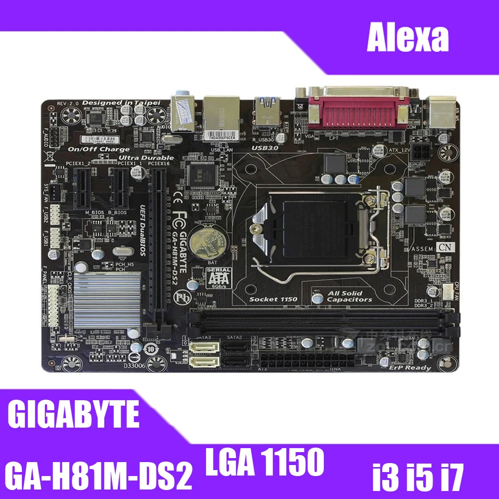 

GIGABYTE GA-H81M-DS2 Desktop Motherboard H81 Socket LGA 1150 i3 i5 i7 DDR3 16G Micro-ATX UEFI BIOS Original Used Mainboard