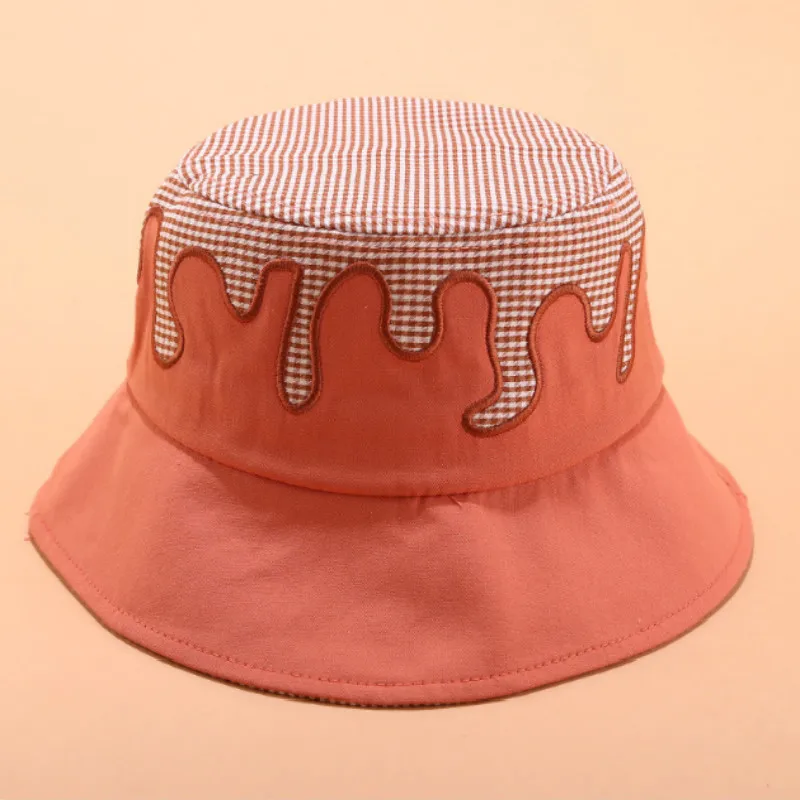 dark red Patchwork Ice Cream Bucket Hat Cap Cotton Summer Women Hat Wide Brim Fishing Sun Hat Outdoor Vacation Beach Panama Bob Bonnet - Цвет: dark red