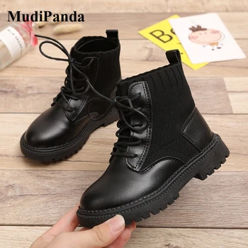 

MudiPanda Autumn Winter 2020 Girls Boots Kids Martin Non-Slip Snow Boots Fashion Knitting Children Shoe 5 6 7 8 9 10 11 12 Years