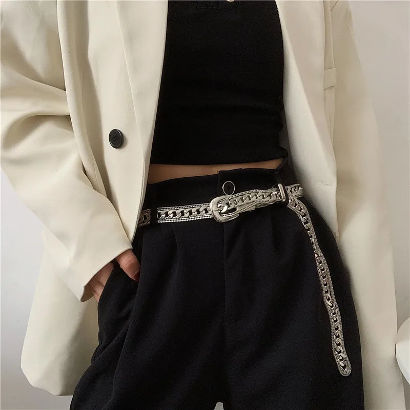 Металлический ремень для женщин аксессуар джинсов в Корейском стиле Ins хип-хоп