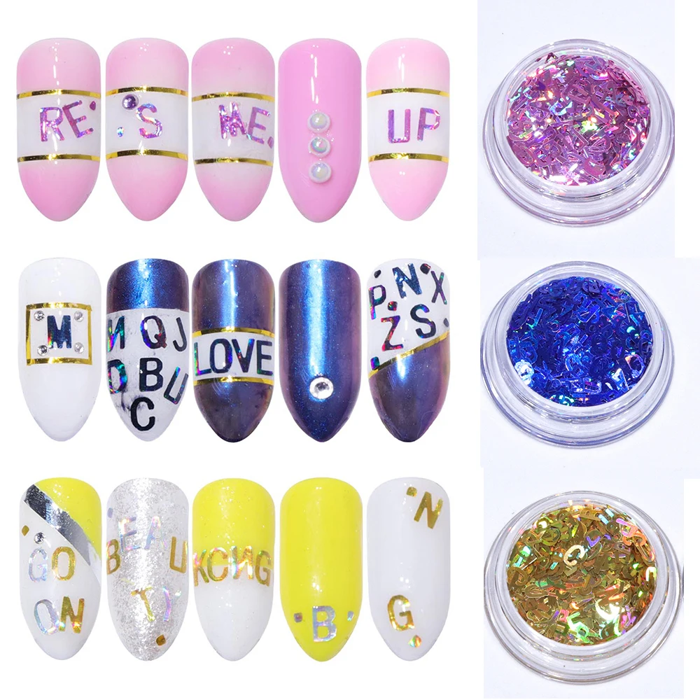 Nail Letter Sequin Patch 3D Mix Cute Wind Color Art Deco Flash Manicure | Красота и здоровье