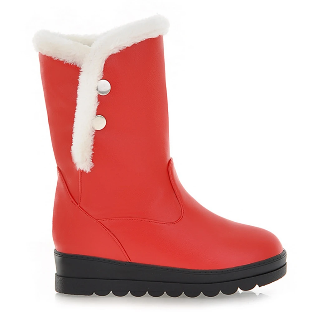 RIBETRINI Hot Sale Large Size 34-42 Increasing Heels Mid Calf Boots Women Shoes Woman Slip On Add Fur Warm Winter Boots Woman