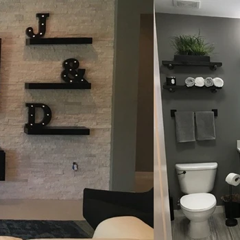 

Set Of 2 Floating Shelves Wall Mounted Shelf for Home Decor Black 15.7 Inch