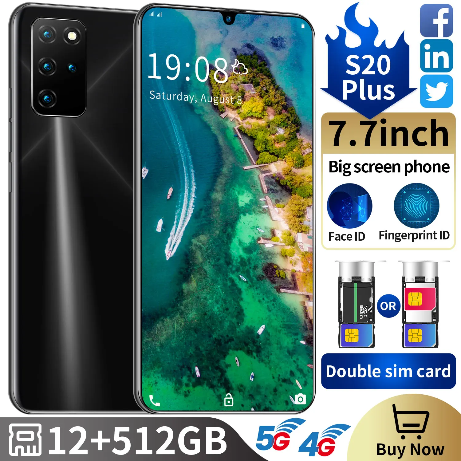 Смартфон Galxy S20 Plus 5G 12 + 512 ГБ 10 ядер Android 16 32 Мп HD-камера 2021 лидер продаж сеть