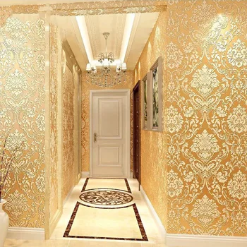 

Non-Woven Wallpaper Bedroom Background of Television in the Drawing Room Wallpaper Relief Thickened Tian Yuan 3D Flocking