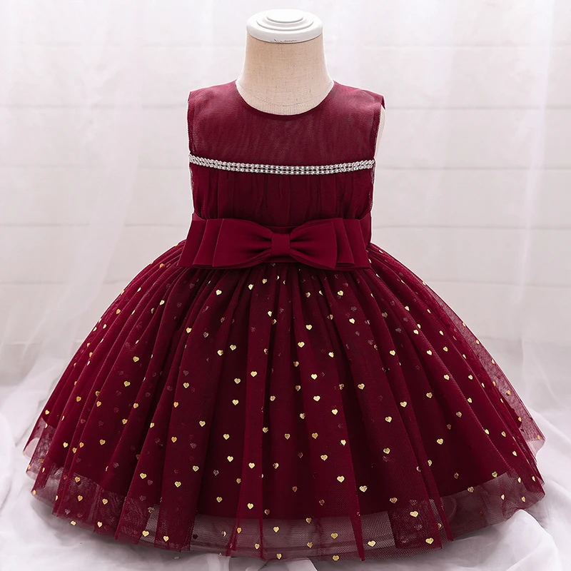 

2021 Child Kids Clothes Baptism 1 Year Birthday Dress Baby Girl Lace Princess Dresses Party Dress Heart Pattern Costumes Gown