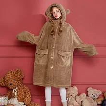 Зимняя женская одежда для сна в стиле Лолиты; фланелевый Халат с милыми ушками; Пижама с капюшоном; халат для девочки; ночная рубашка; домашняя одежда