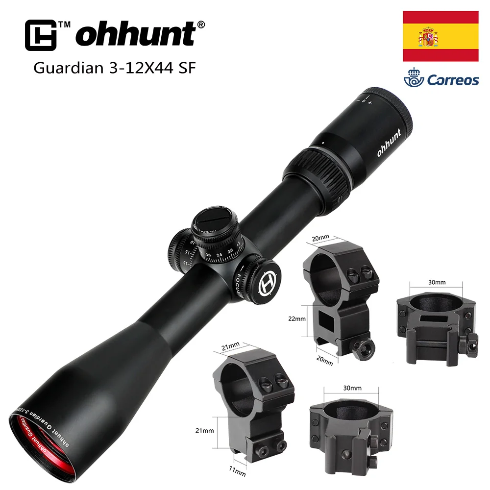 Ohhunt Guardian 3-12X44 SF охотничий прицел 1/2 полумиллиметровая точка сетка боковая параллакса башенки замок сброс тактические оптические прицелы - Цвет: Two Style Rings