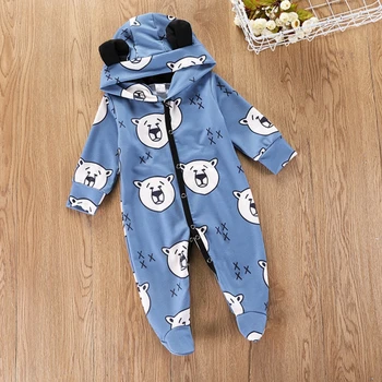 

Baby Romper Long Sleeve Hooded Cotton Cute Cartoon Bear Ears Outfits Boys Girls Jumpsuit Spring And Autumn