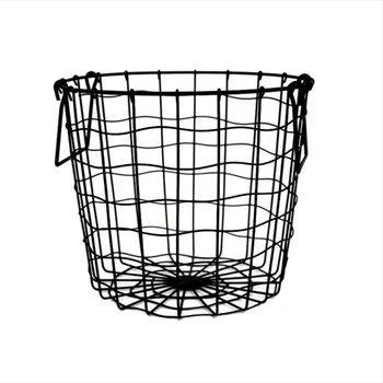 

Wrought Iron Black Storage Basket with Handle Mesh Dirty Clothes Basket Home Storage Basket