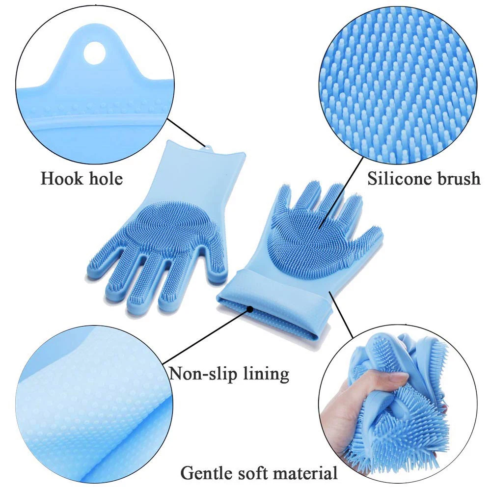 1 Pair Silicone Dishwashing Gloves Magic Reusable Dishwashing