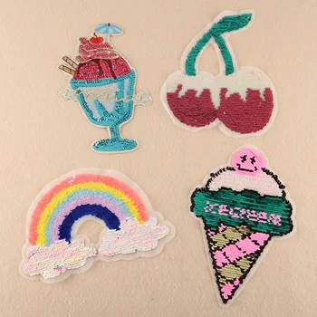 

10pcs/lot Sew Large Sequins Embroidery Patches Letters Clothing Decoration Ice Cream Rainbow Cherry Diy Applique