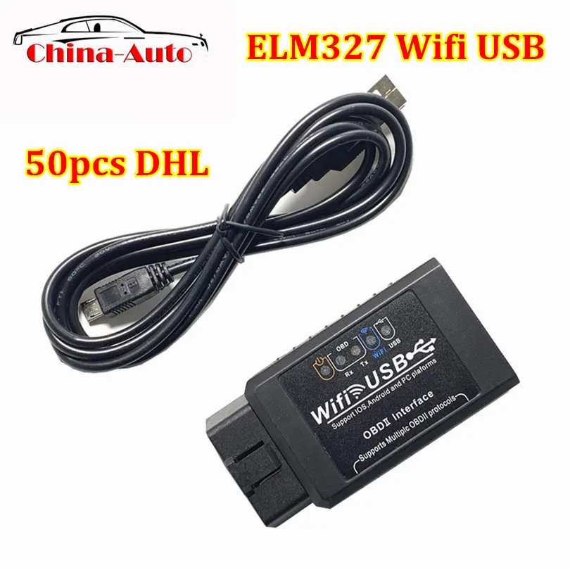 50 шт./лот Оптовая Продажа ELM327 Wifi + USB Супер сканер OBD2 автомобильный