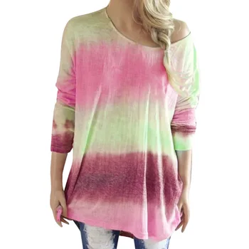 

Gradient Loose Pullover Top Women Long Sleeve O Neck Casual T Shirt Female Autumn Clothes Streetwear Comfortable Femme Tee Shirt