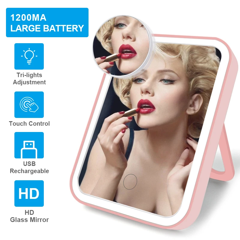 LED Makeup Mirror with led light Vanity Dormitory Rechargeable Folding Portable Beauty Desktop VIPdrop shipping | Красота и здоровье