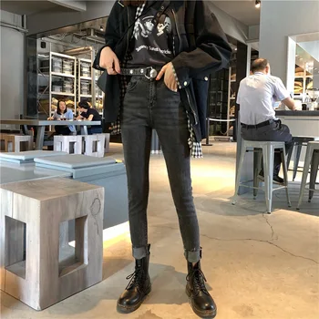 

Autumn Retro Hong Kong Style Slim High Waisted Denim Pants Fashion Small Leg Pencil Pants Women 2019 New Trend