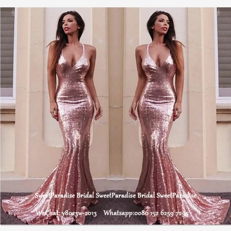 

Pink Sequined Bridesmaid Dresses Mermaid Spaghetti Strap Long Sweep Train Wedding Guest Dress Party For Women Vestido Madrinha