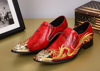 

Fashion Luxury Embroidery Metal Men Shoes Red Wedding Dress Shoes Men's Genuine Leather Pointed Toe Career Work Shoes Size 46