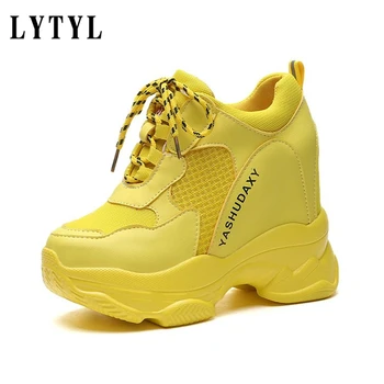 

Women Platform Sneakers Summer Breathable Mesh Shoes Women Wedges Heels Casual Shoes 10 CM Thick Sole Trainers Red Shoes AA-17