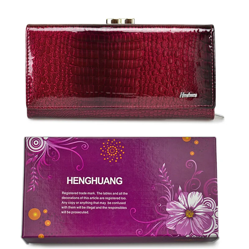 wine red with box HH из натуральной кожи Для женщин кошелек аллигатора длинные Hasp молнии бумажник дамы клатч кошелек новые женские роскошные Coin Кошельки - Цвет: wine red with box