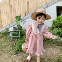 Owligbaby/ г. Платье с оборками в Корейском стиле для девочек; модные весенние платья для маленьких девочек; детская одежда; От 1 до 6 лет