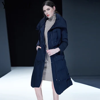 

YNZZU 2019 New Winter Collection Women's Down Jacket Vintage Long Style Female 90% White Duck Down Coat Brand New Design A1148