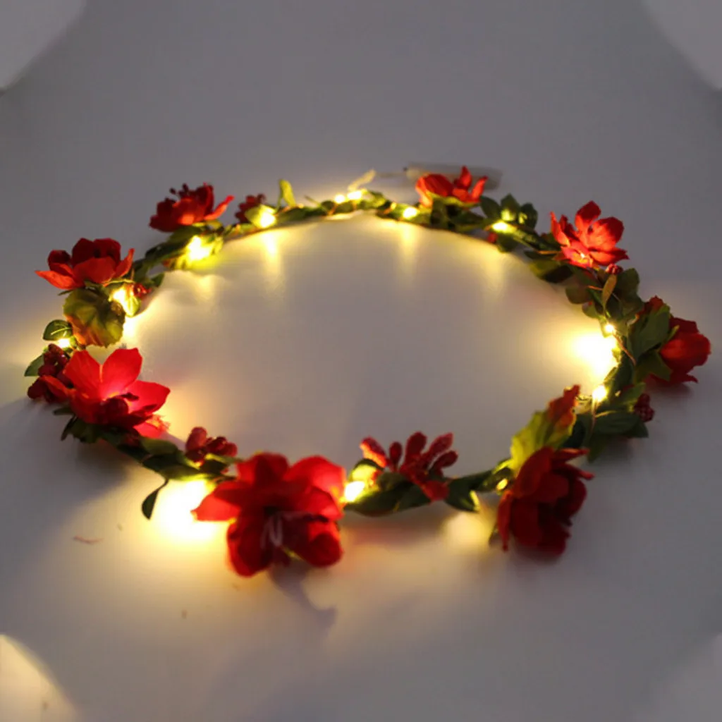 Светодиодные цветы венок оголовье короны цветок Англия Бохо для фестиваля Свадебный венок лента для волос гирлянды женские рождественские светящиеся