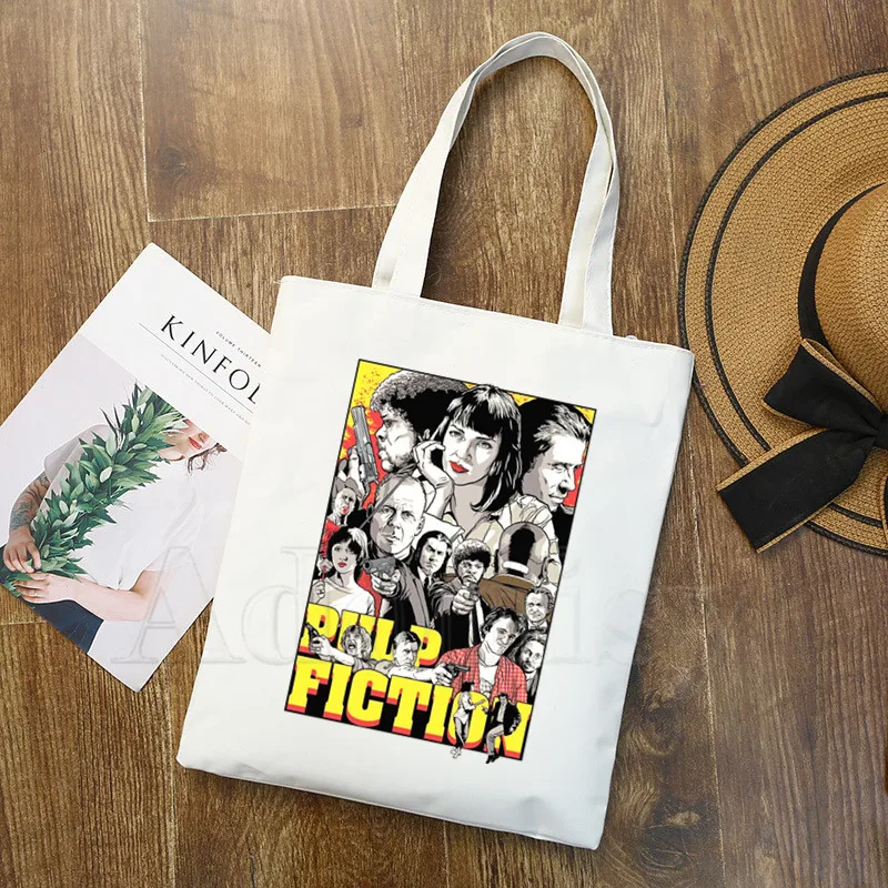 

Pulp Fiction Fashion Canvas Bag Women Girls Simple Large Capacity Storage Handbag Shoulder Bag Tote Reusable Student Bookbag