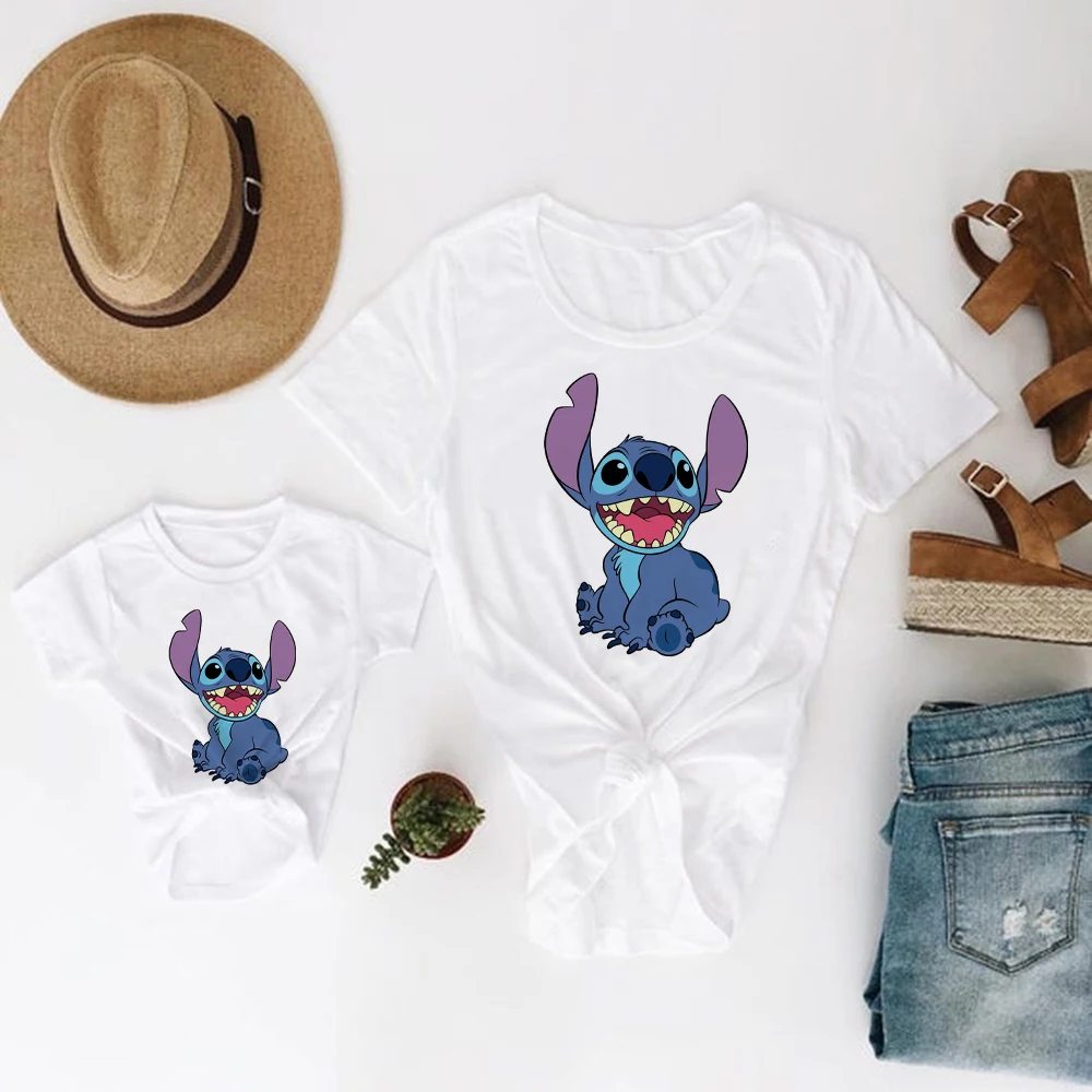 matching christmas outfits Couples Matching Clothing Set Cartoon Lilo & Stitch Print White Twin Sister Brother Tee Shirt Cute Boy Girl Tshirt Kids Top matching family fall outfits Family Matching Outfits