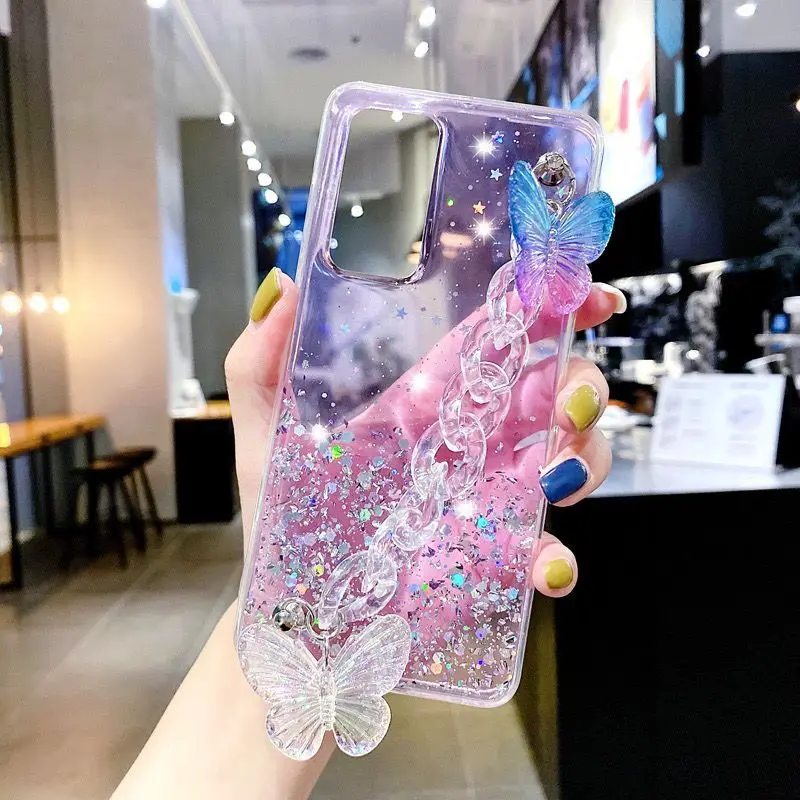 Crystal bracelet butterfly Case for Xiaomi Mi 11 Lite 12 11T 10T 10S Poco F3 Redmi Note 11 K40 Pro 10 Cover Cases_voghion.com