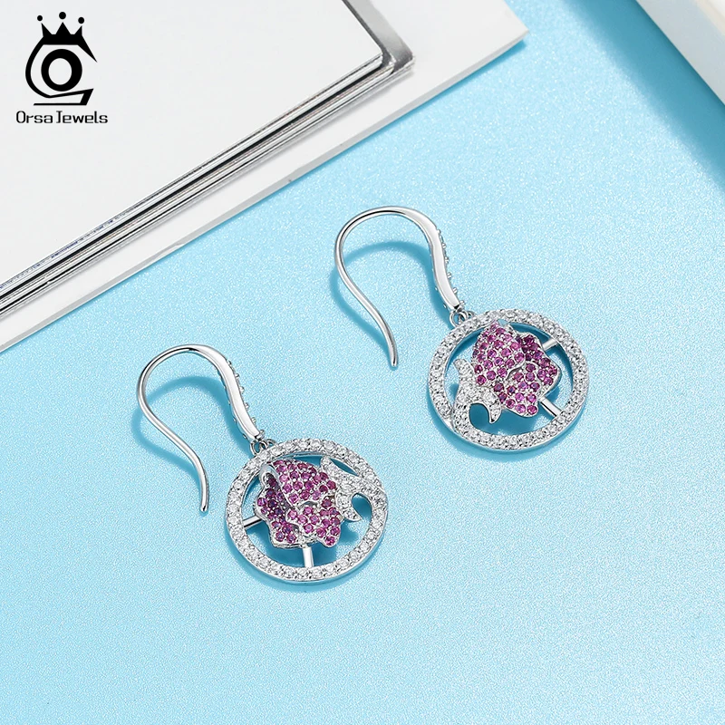 ORSA JEWELS чистое серебро 925 пробы висячие серьги с 3D розами циркониевые модные