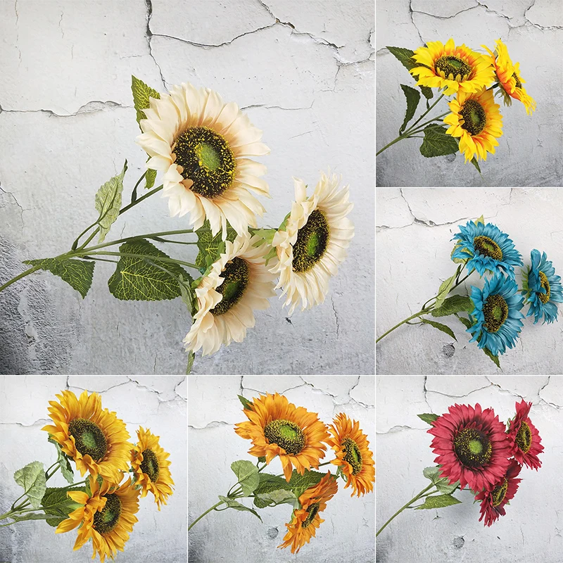 New 3 Head Sunflower Simulation Flower Sunflower Fake Plant Home Decoration 14cm