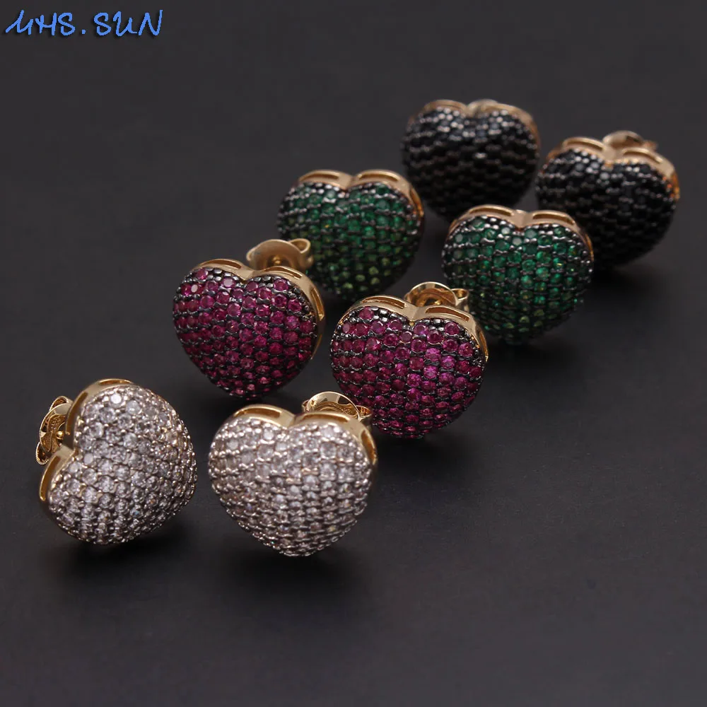 MHS.SUN Luxury Women CZ Heart Stud Earrings Charming Cubic Zirconia Jewelry For Female Valentine's Day Gift Newest | Украшения и