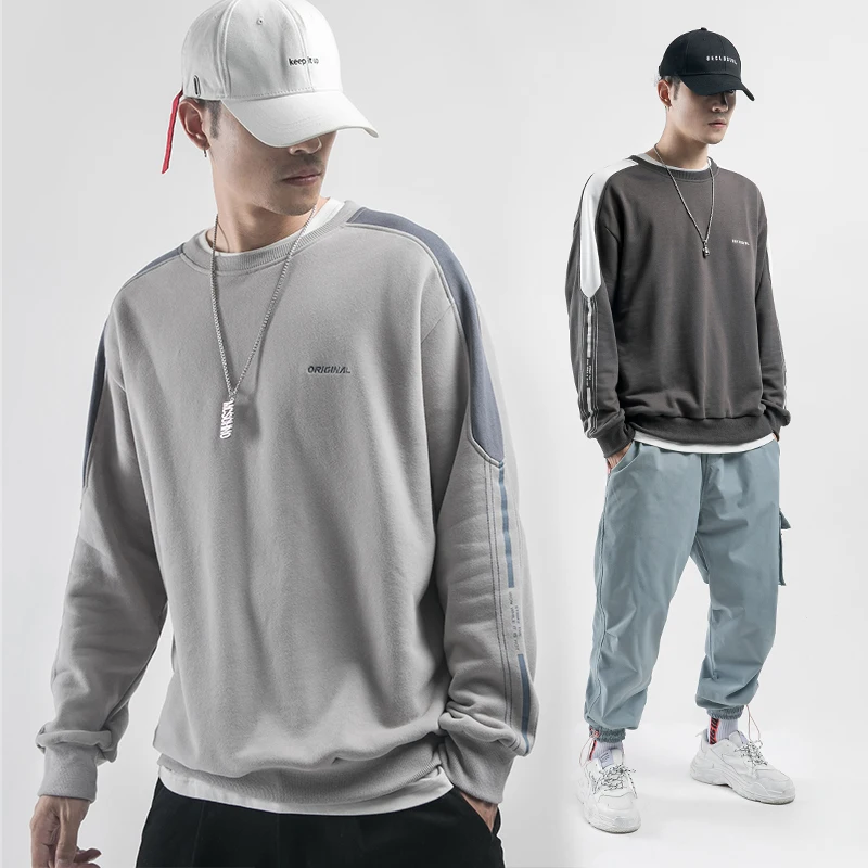 

2019 Men's Spring And Autumn New Casual Color Letters Long Sleeve Round Neck Hoodies Loose Temperament Trend Cotton Harajuku