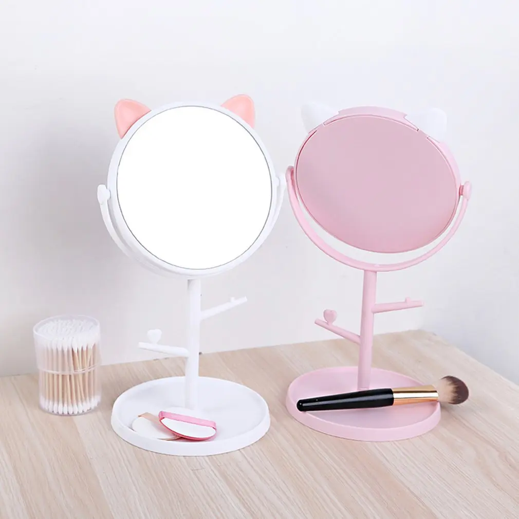 Регулируемое настольное многофункциональное туалетное зеркало, зеркало для макияжа, кошачьи ушки, шкатулка для украшений, косметическое зеркало