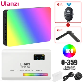 Ulanzi VL120 RGB Camera Light with Diffuser 2500-9000K CRI 95+ 3100mAh LED Video Light Panel for Camera Phone Photography Lights 1