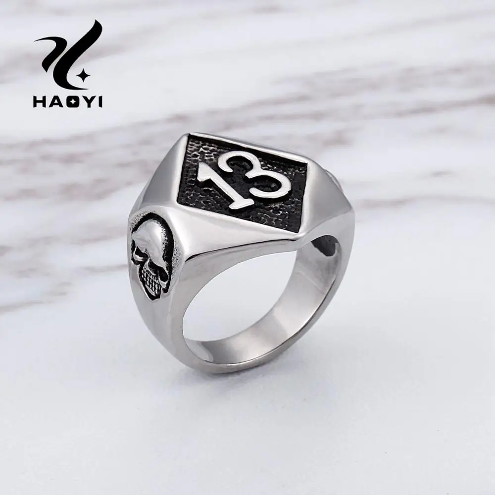 

Number 13 Stainless Steel Rings For Men Skull Charm Finger Rings Motor Biker Fashion Personalized Metal Male Finger Jewelry