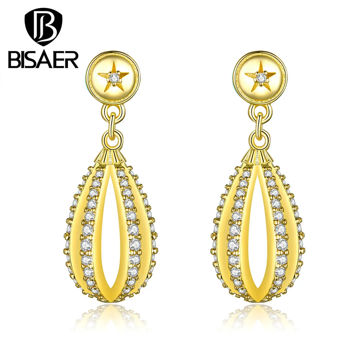 Дешевые серьги BISAER золотого цвета, женские серьги для женщин, смайлик, любовь, сердце, геометрические Винтажные серьги-гвоздики, модное ювелирное изделие