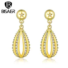 Дешевые серьги BISAER золотого цвета, женские серьги для женщин, смайлик, любовь, сердце, геометрические Винтажные серьги-гвоздики, модное ювелирное изделие