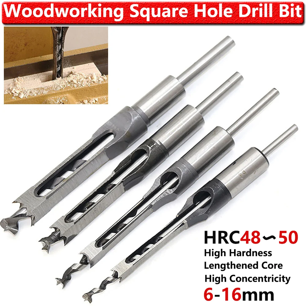 6-16mm Woodworker Square Hole Drill Bits Mortising Chisel Set Woodworking Hole Saw Mortising Chisel Drill Bit Tool Set DIY D30